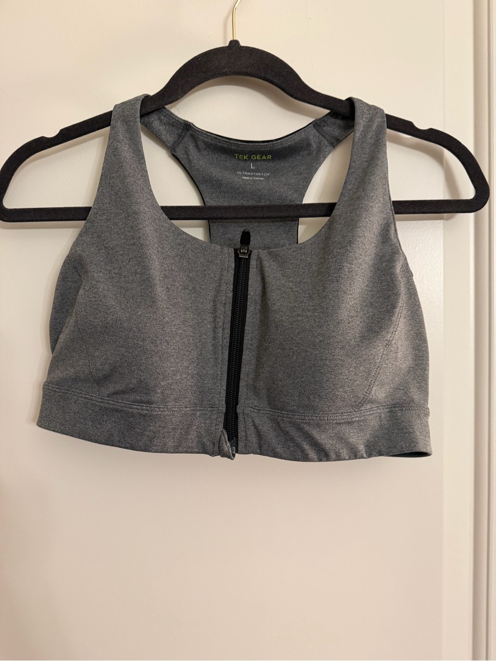 tek gear Heather Gray Front-Zip Racerback Sports Bra